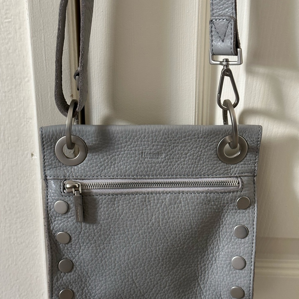 Hammitt Tony small Grommet Studded Pewter gray pebble Leather Crossbody Bag